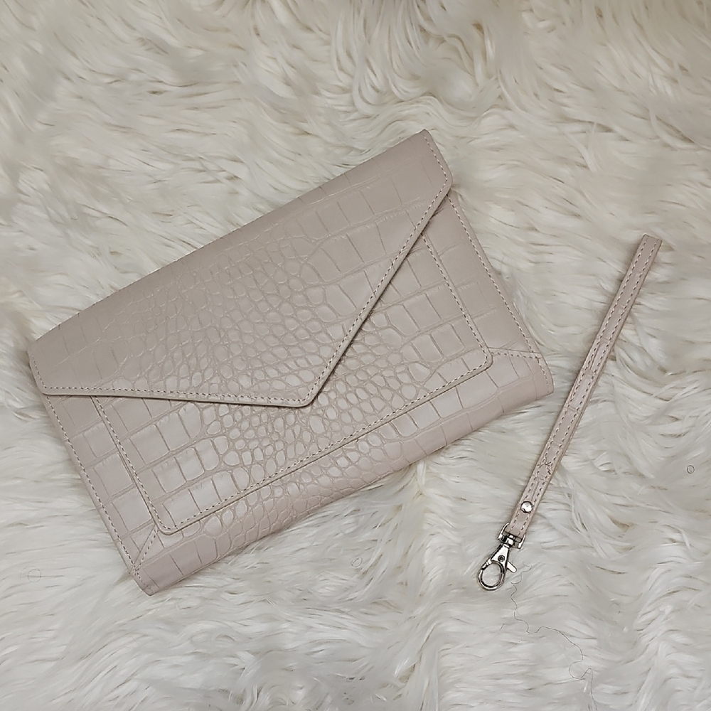 Sophisticated Cream Embossed Wristlet Clutch